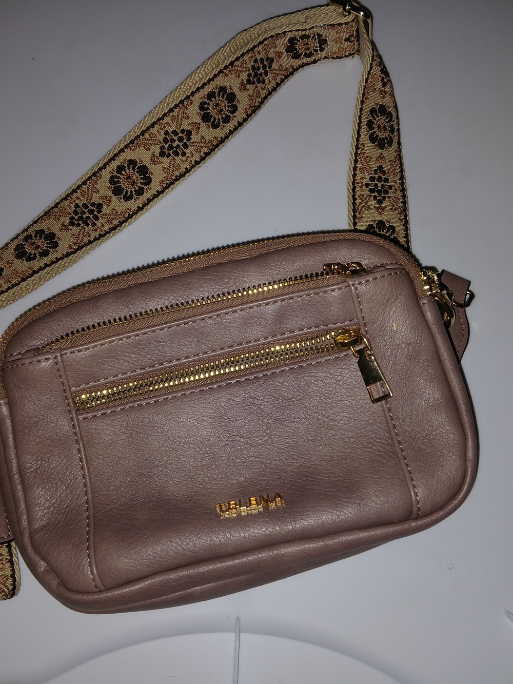 Helena Mauve Pink Crossbody Bag with Floral Jacquard Strap